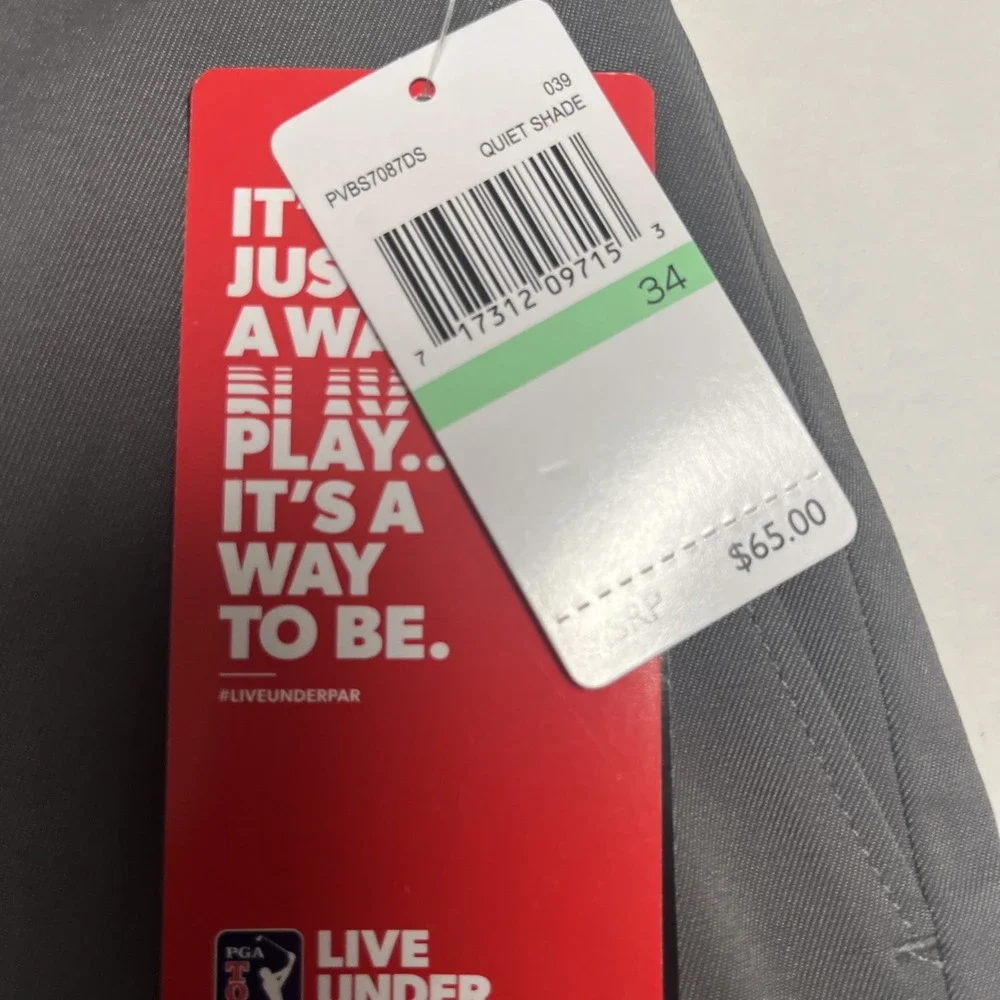 PGA TOUR Men's Golf Shorts NWT Size 34 Quiet Shade Gray Flat Front PVBS7087DS